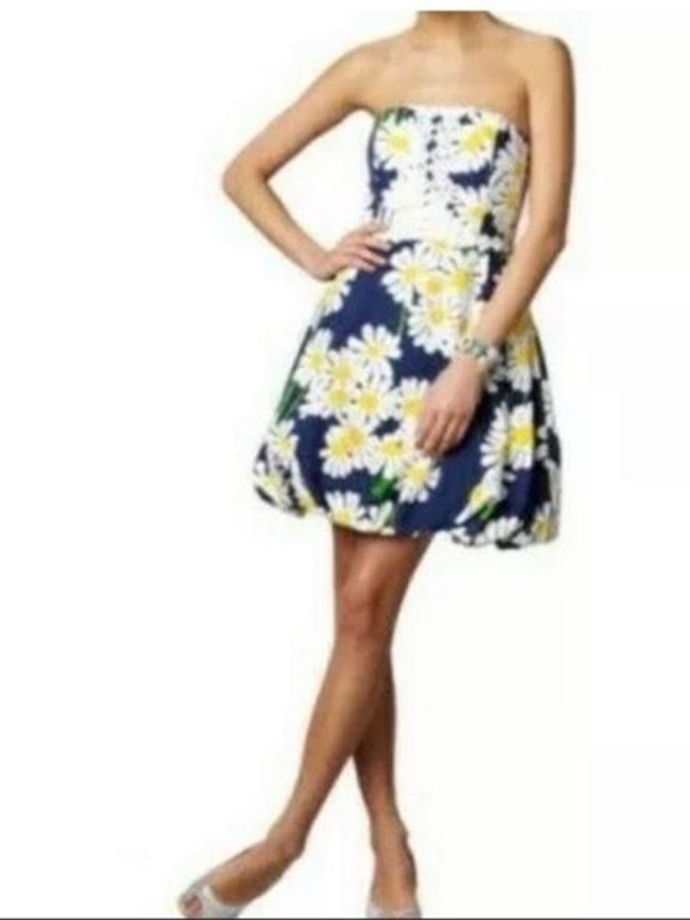 Lilly Pulitzer Strapless Dress Womens 0‎ Navy Blue Daisy Floral Bubble Hem - Picture 1 of 8